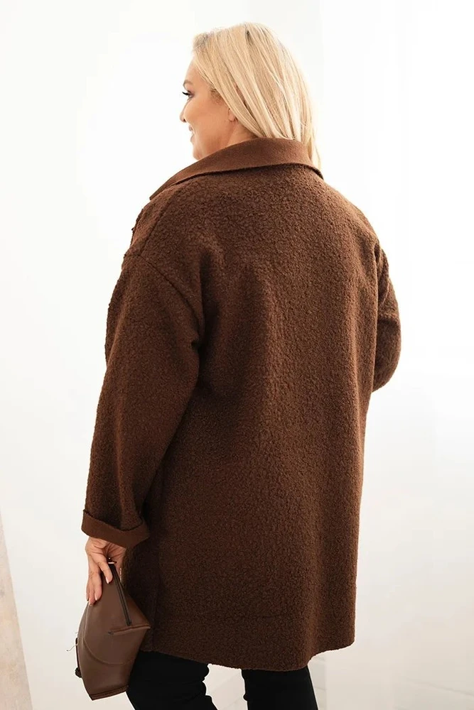 Moteriškas Plus Size paltas su vilna ir kišenėmis, rudas