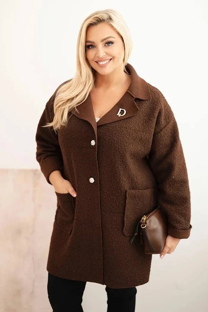 Moteriškas Plus Size paltas su vilna ir kišenėmis, rudas