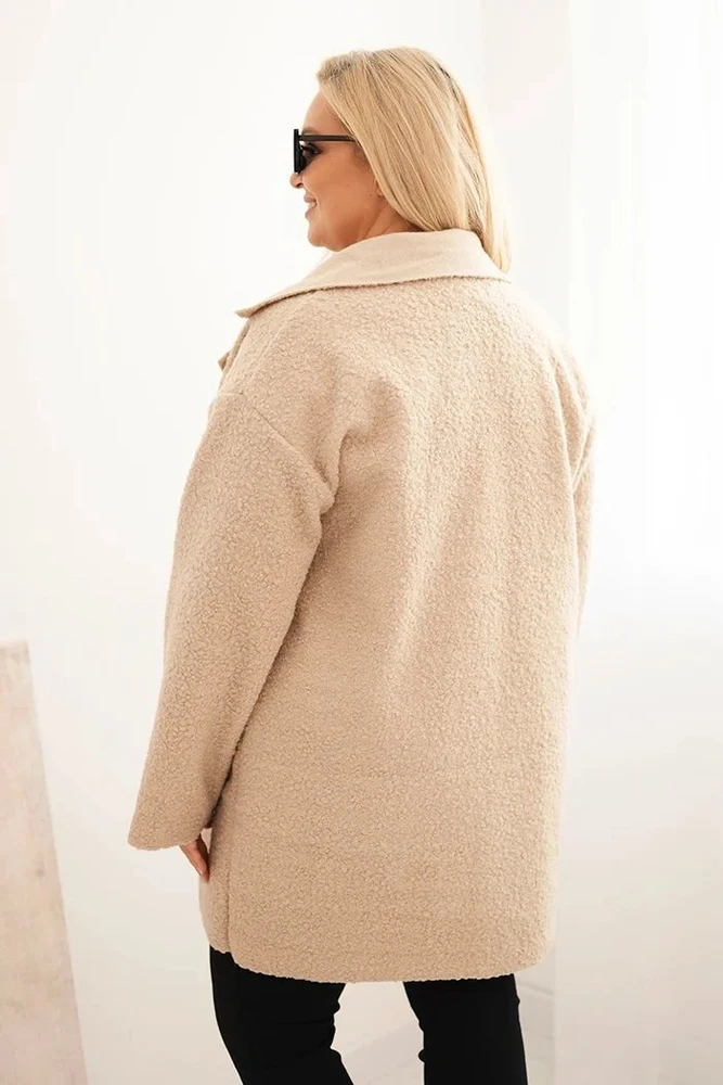 Moteriškas Plus Size paltas su vilna ir kišenėmis, smėlio spalvos
