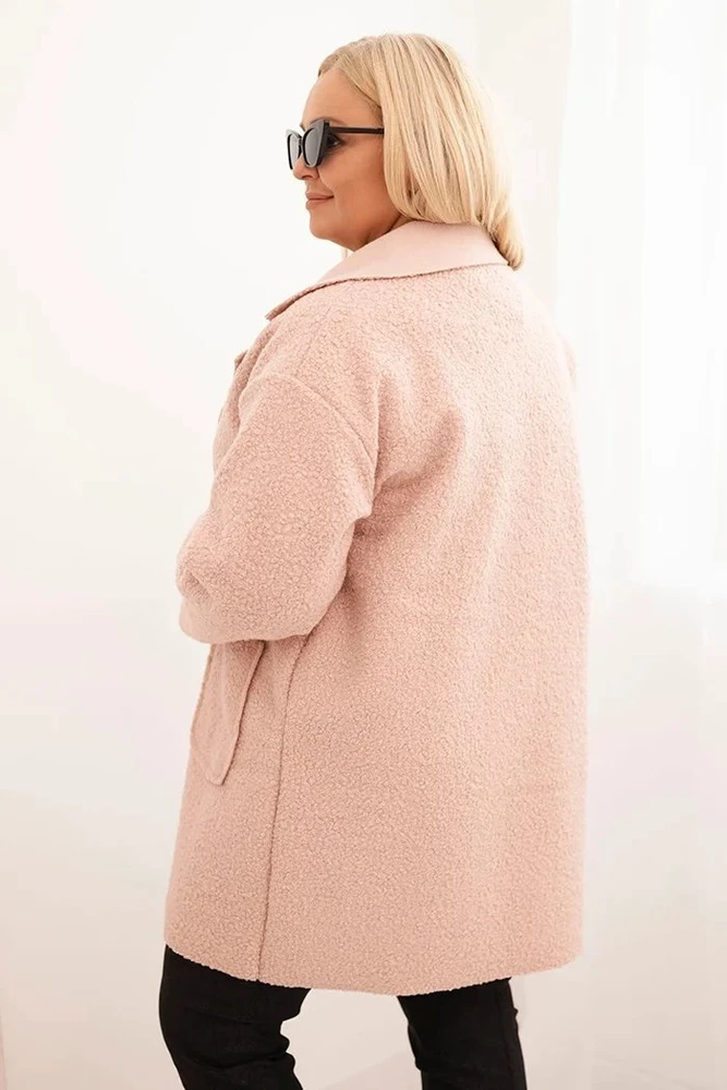 Moteriškas Plus Size paltas su vilna ir kišenėmis, rožinės spalvos