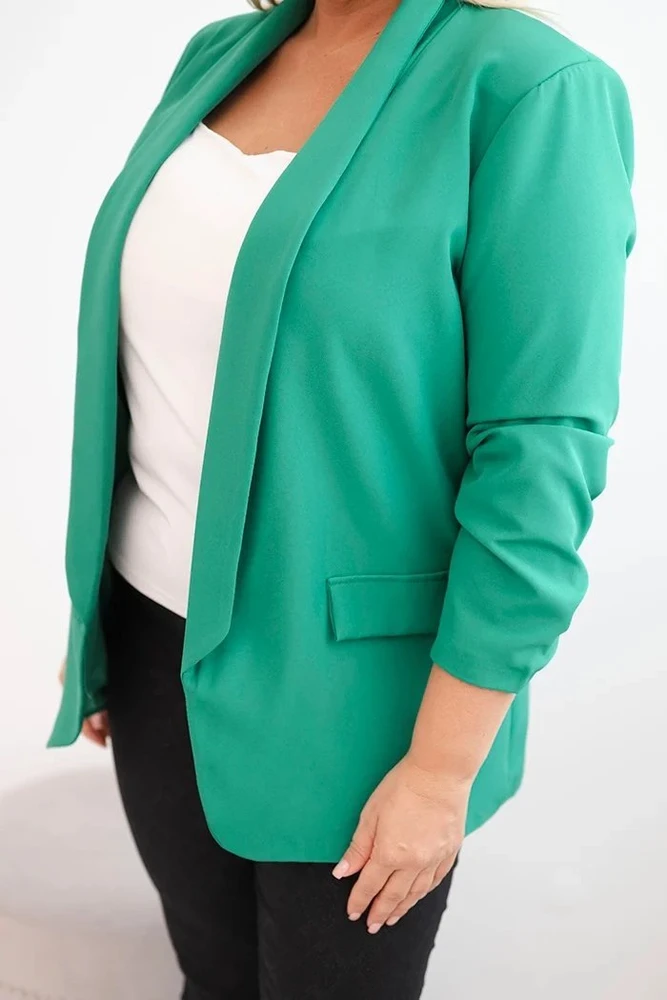 Moteriškas Plus Size švarkas be užsegimo su pamušalu, žalias