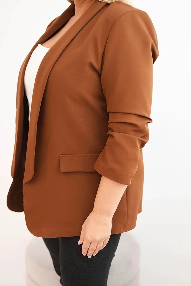 Moteriškas Plus Size švarkas be užsegimo, rudos spalvos