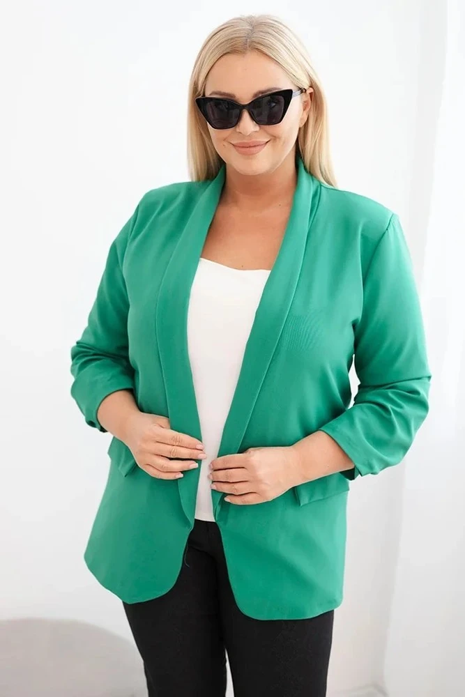 Moteriškas Plus Size švarkas be užsegimo su pamušalu, žalias