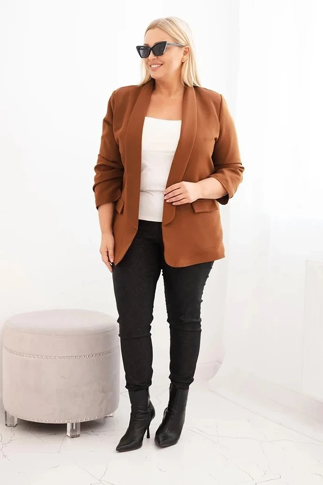 Moteriškas Plus Size švarkas be užsegimo, rudos spalvos