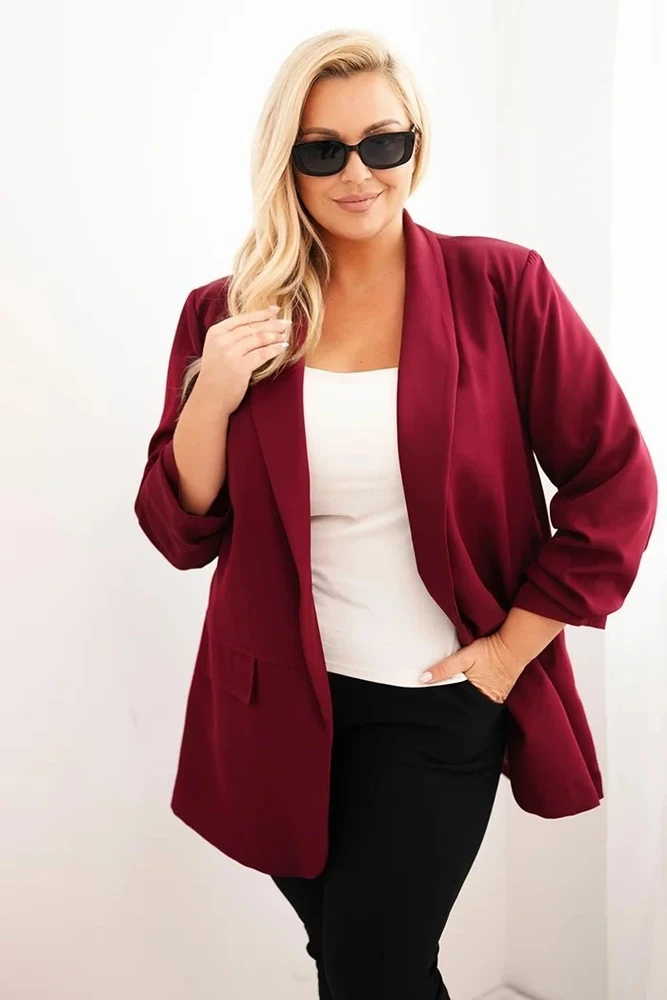 Moteriškas Plus Size švarkas, burgundiškos spalvos