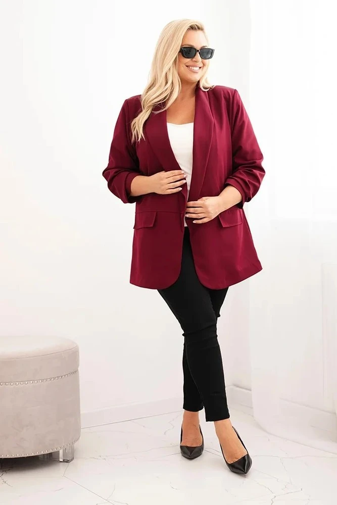 Moteriškas Plus Size švarkas, burgundiškos spalvos