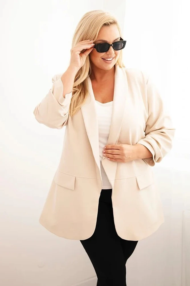 Moteriškas Plus Size švarkas oversize, smėlio spalvos