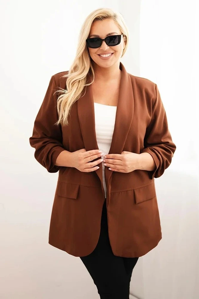 Moteriškas Plus Size švarkas, rudos spalvos