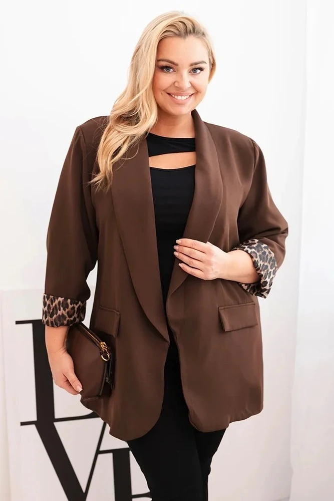 Moteriškas Plus Size švarkas, rudos spalvos