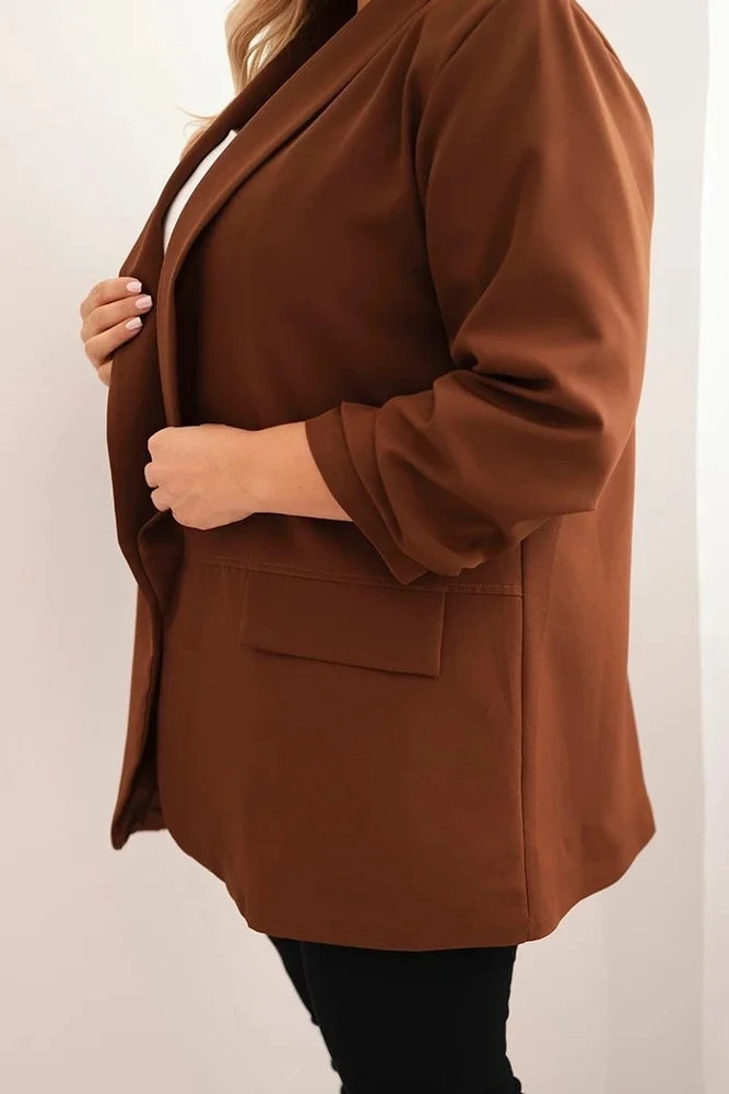 Moteriškas Plus Size švarkas, rudos spalvos