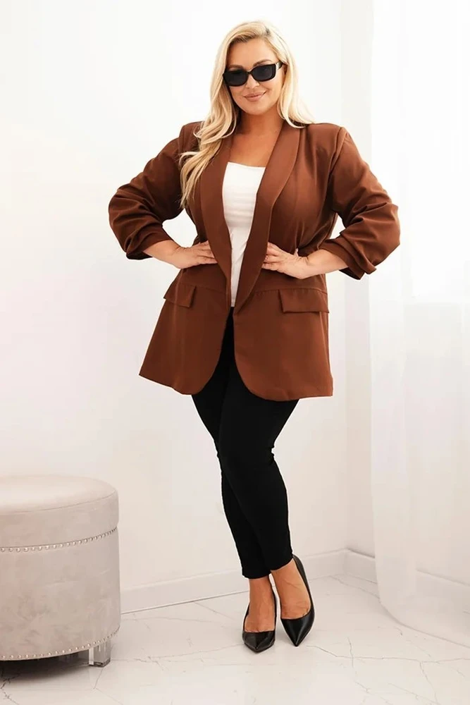Moteriškas Plus Size švarkas, rudos spalvos