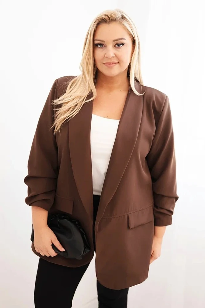 Moteriškas Plus Size švarkas, rudos spalvos