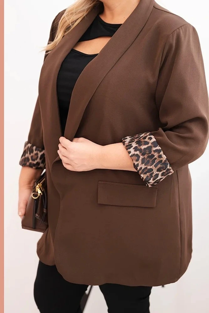 Moteriškas Plus Size švarkas, rudos spalvos