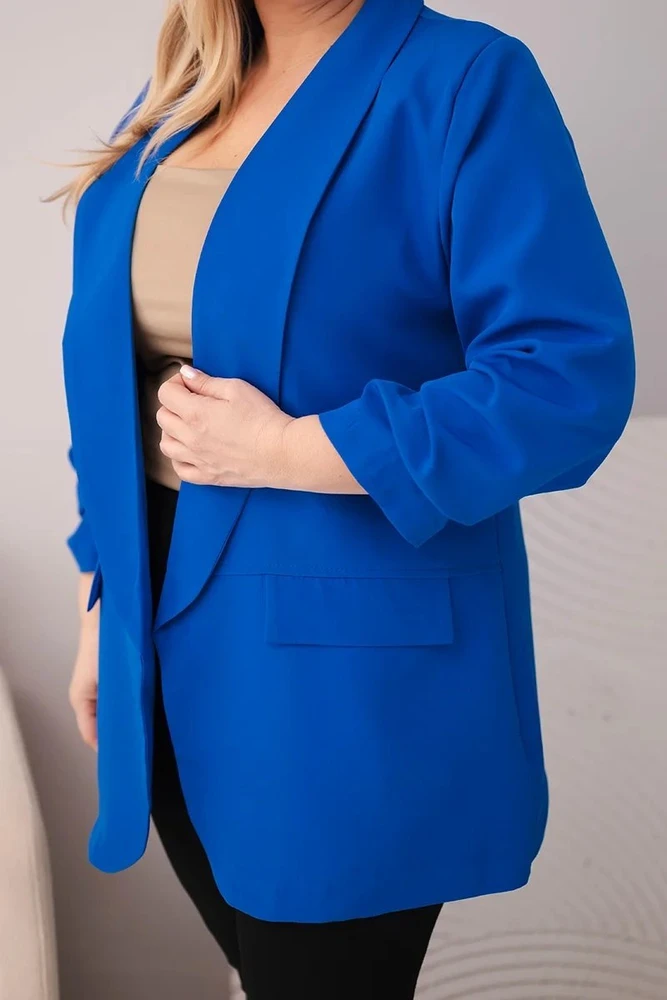 Moteriškas Plus Size švarkas, rugiagėlių mėlynos spalvos
