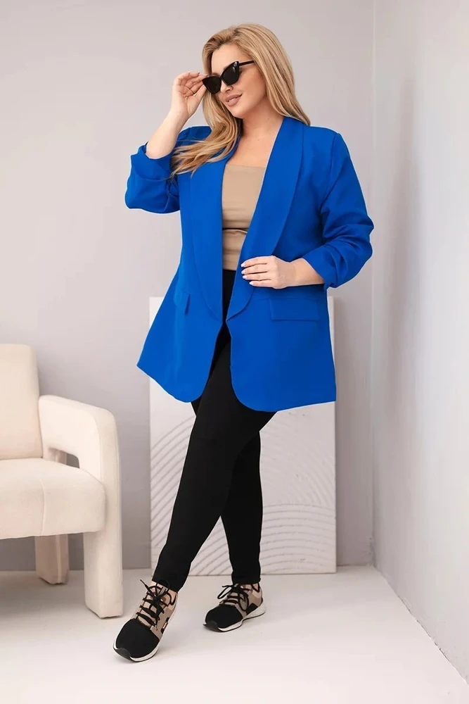 Moteriškas Plus Size švarkas, rugiagėlių mėlynos spalvos
