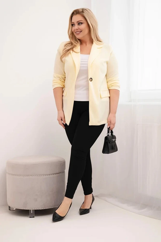 Moteriškas Plus Size švarkas su ilgomis rankovėmis ir apykakle, geltonos spalvos