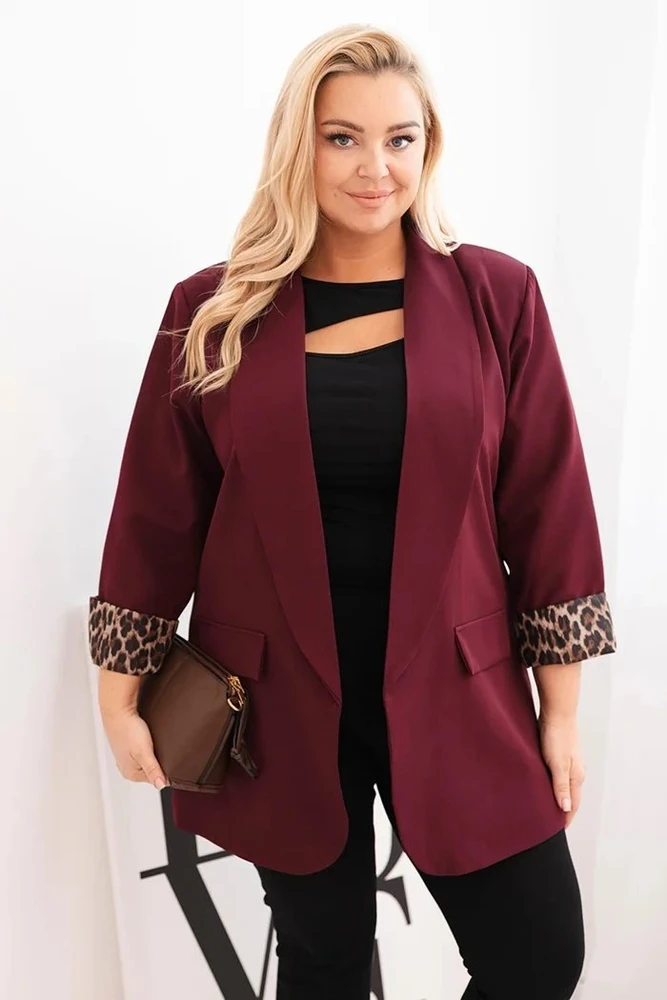 Moteriškas Plus Size švarkas su leopardo rašto pamušalu, violetinės spalvos