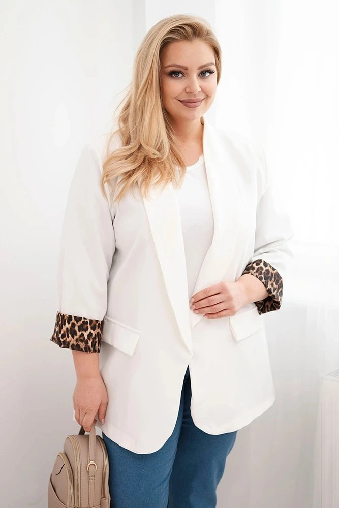 Moteriškas Plus Size švarkas su panterinės spalvos pamušalu, ekru