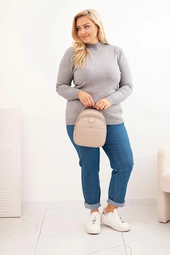 Moteriškas Plus Size viskozinis megztinis su golfu, pilkas