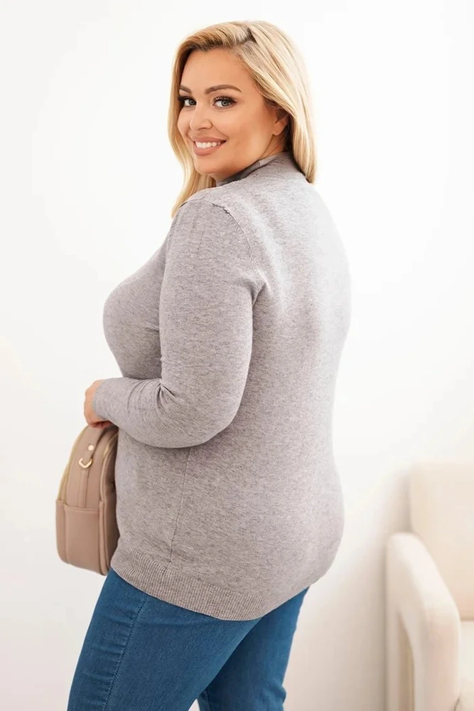 Moteriškas Plus Size viskozinis megztinis su golfu, pilkas