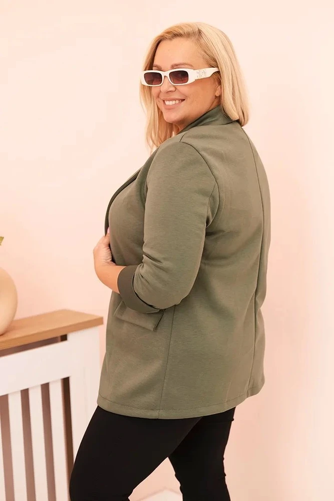 Moteriškas Plus Size viskozinis švarkas su apykakle, chaki spalvos