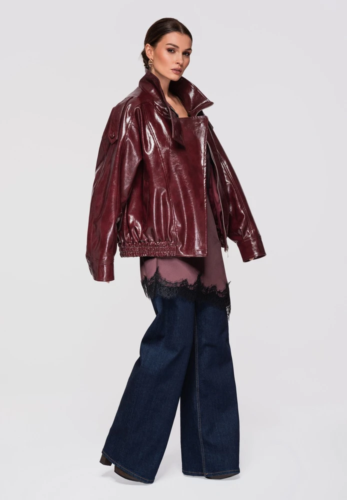 Moteriškas švarkas oversize bordo spalvos LARICA