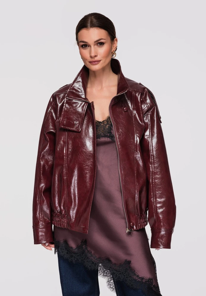 Moteriškas švarkas oversize bordo spalvos LARICA