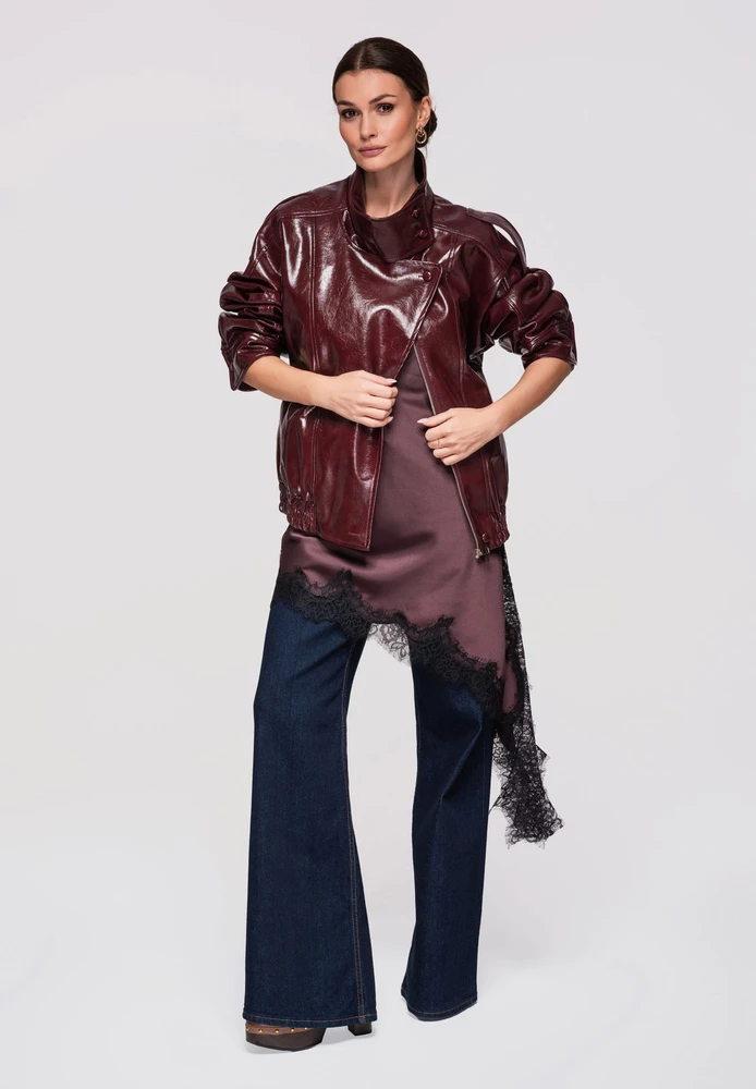 Moteriškas švarkas oversize bordo spalvos LARICA