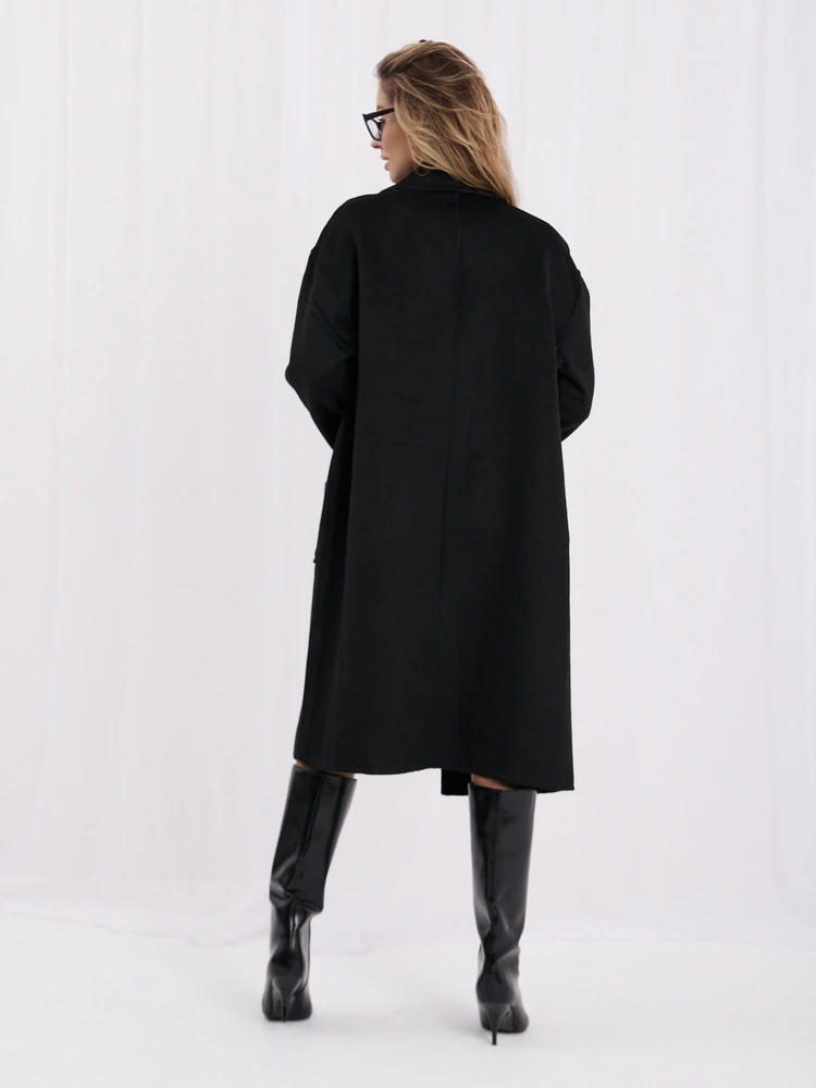 Moteriškas vilnonis laisvo kirpimo paltas Italy Moda, juodas