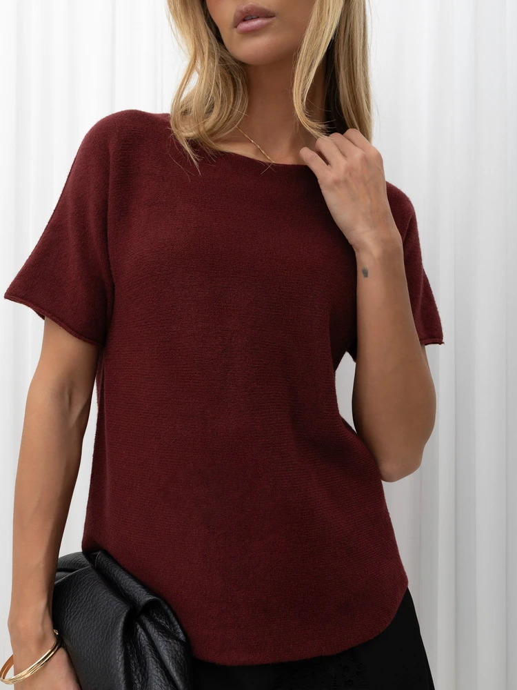 Moteriškas viskozės megztinis su apvalia iškirpte Italy Moda, bordo