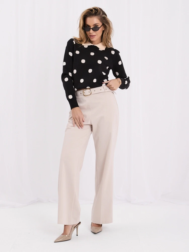 Moteriškas viskozinis megztinis su apykakle Italy Moda, juodas