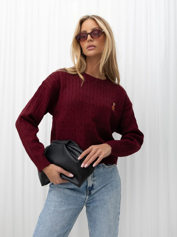 Moteriškas viskozinis megztinis su meškiuko motyvu Italy Moda, bordo