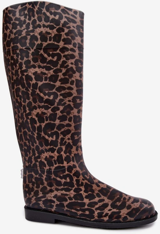 Moteriški guminiai ilgaauliai batai leopardo rašto, rudi
