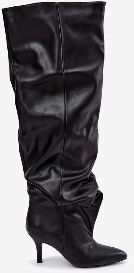 Moteriški ilgaauliai batai su plonu kulnu, juodi