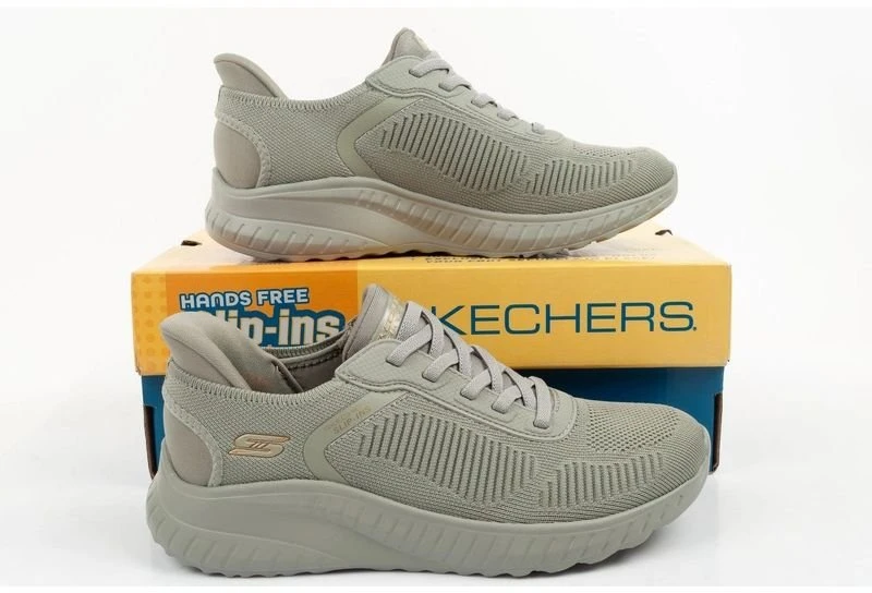 Moteriški įsispiriami bateliai Skechers Bobs Squad Slip-Ins, alyvuogių