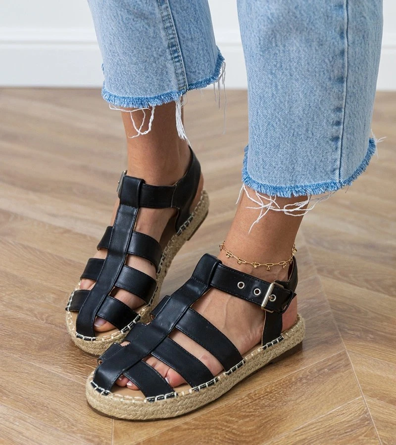 Moteriški juodi espadrilės sandalai su uždaru priekiu