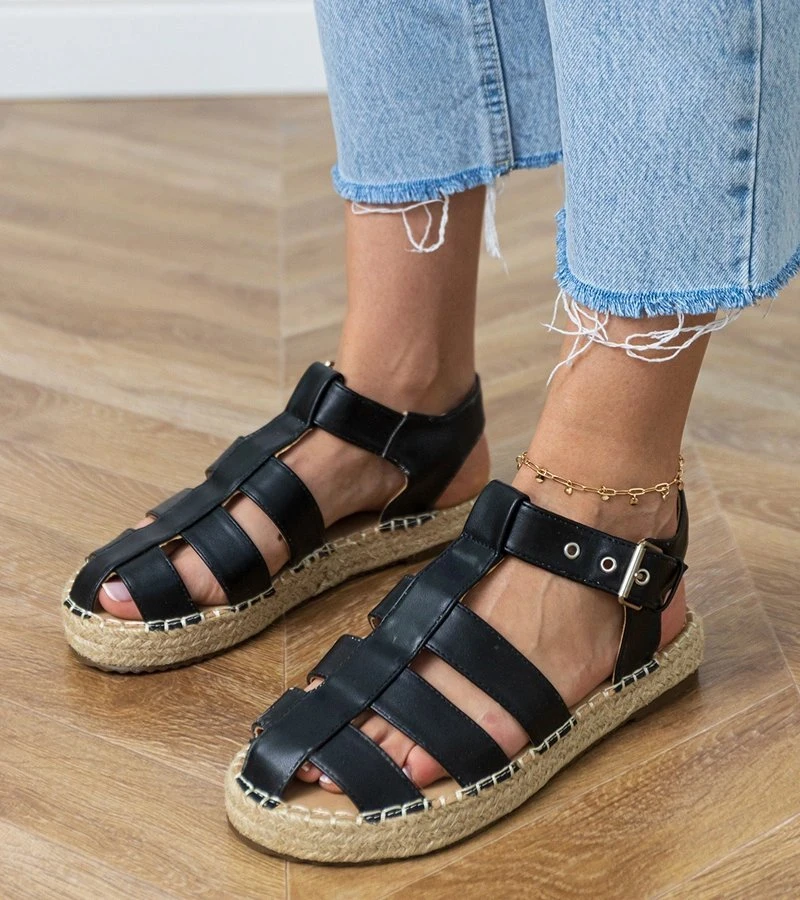 Moteriški juodi espadrilės sandalai su uždaru priekiu