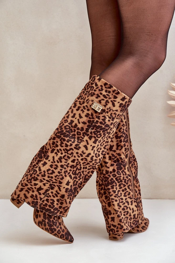 Moteriški leopardo rašto, rudi, iki kelių siekiantys aukštakulniai batai Portora