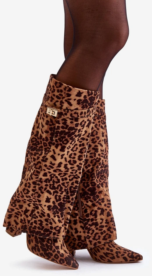 Moteriški leopardo rašto, rudi, iki kelių siekiantys aukštakulniai batai Portora
