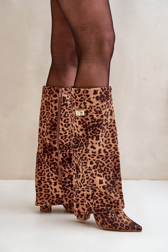 Moteriški leopardo rašto, rudi, iki kelių siekiantys aukštakulniai batai Portora