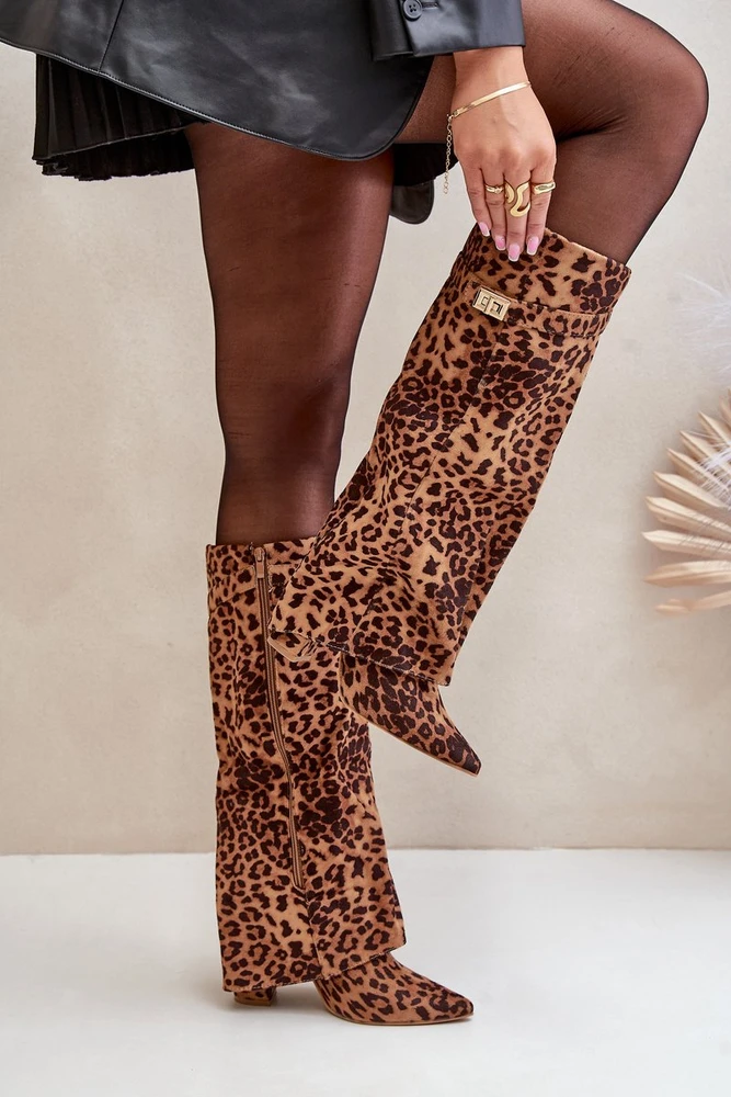 Moteriški leopardo rašto, rudi, iki kelių siekiantys aukštakulniai batai Portora