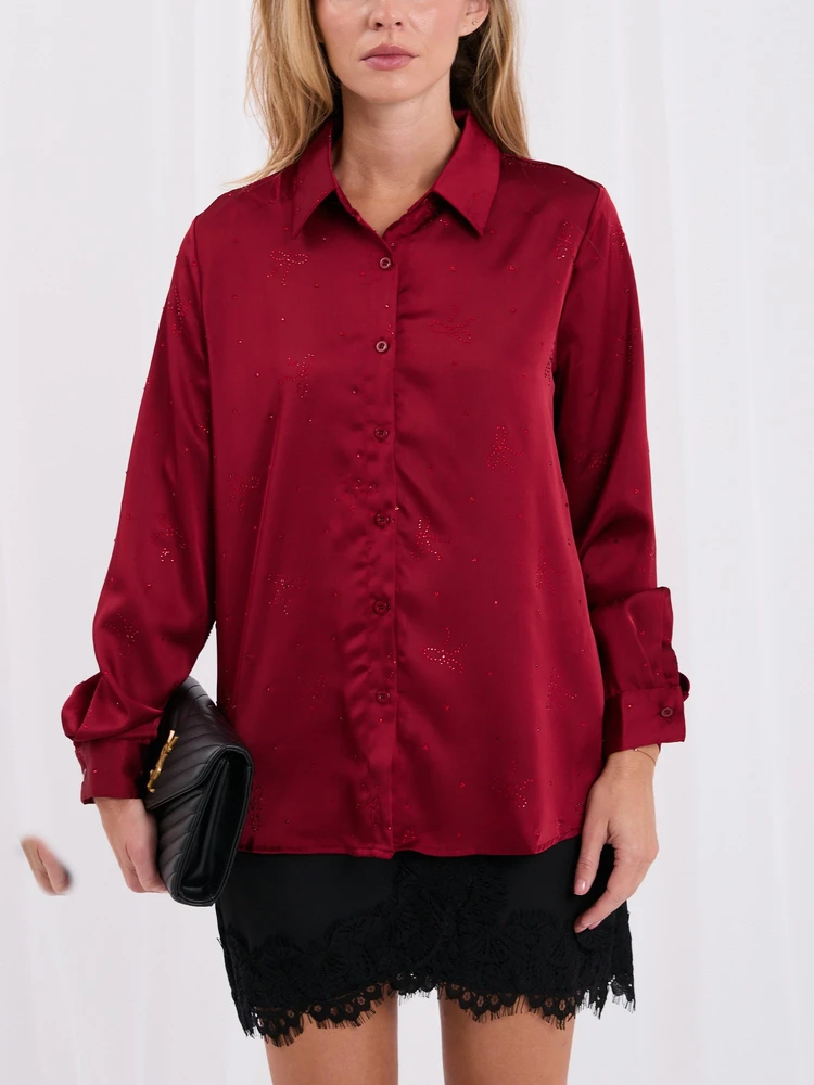 Moteriški marškiniai su apykakle Italy Moda, bordo