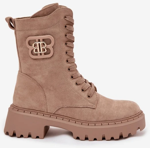 Moteriški pašiltinti aulinukai su raišteliais ir dekoratyvine detale, smėlio spalvos
