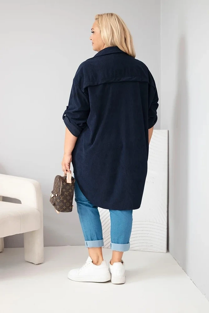 Moteriški Plus Size marškiniai iš viskozės, tamsiai mėlyni
