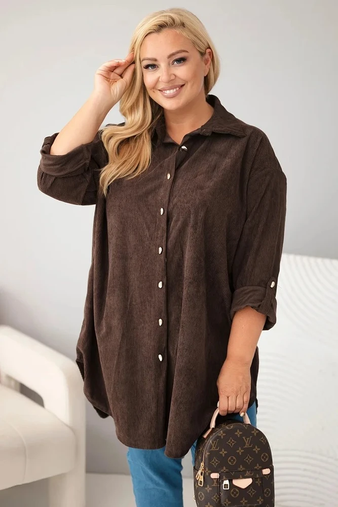 Moteriški Plus Size marškiniai iš viskozės su nuimamomis rankovėmis, rudi