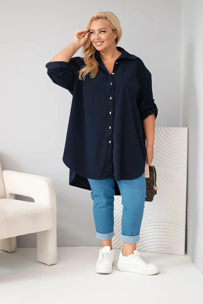 Moteriški Plus Size marškiniai iš viskozės, tamsiai mėlyni