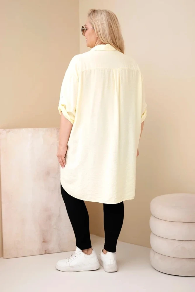 Moteriški Plus Size marškiniai su gėlių siuvinėjimu, geltoni
