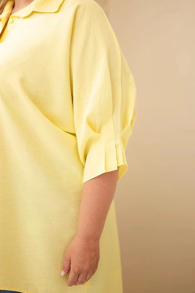 Moteriški Plus Size medvilniniai marškiniai su sagomis ir apykakle, geltoni