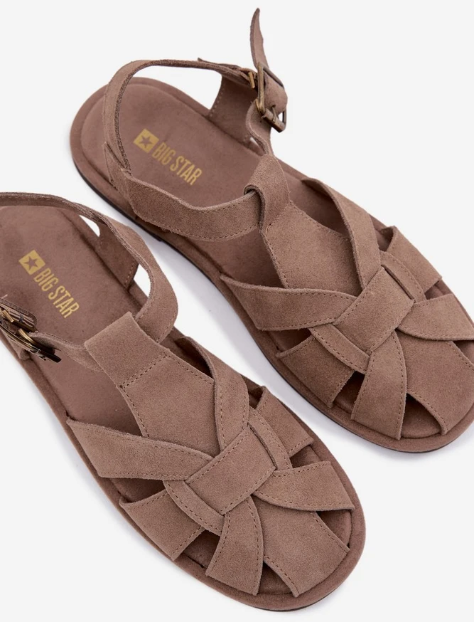 Moteriški sandalai iš natūralios zomšos smėlio spalvos Big Star