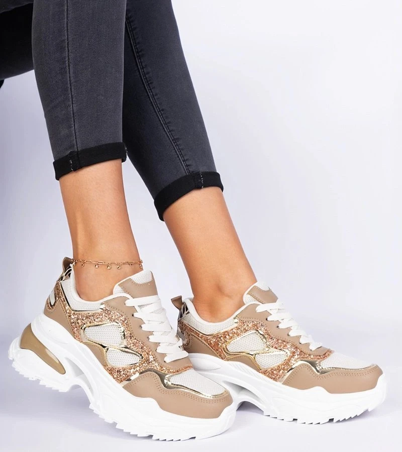Moteriški smėlio spalvos sportbačiai su blizgučiais Sandoria